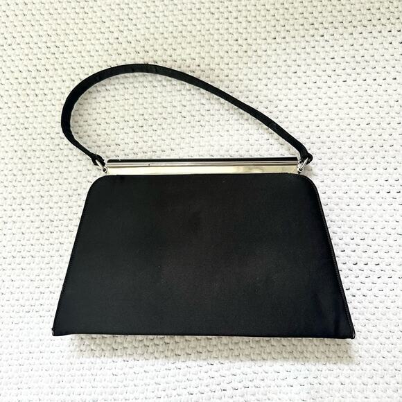 Crown Lewis Black Satin Evening Top Handle Clutch Mini Box Satchel Crystal Clasp - Picture 6 of 14